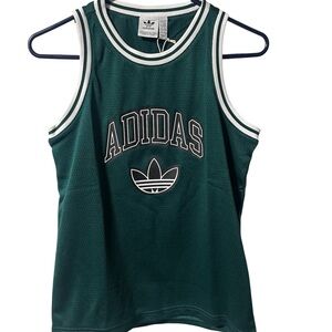 New Adidas Originals Jersey Boys Youth Size Medium Mesh Tank Retro Dark Green